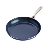 Blue Diamond front view of 12-inch skillet showing sleek blue finish and cooking surface benefit