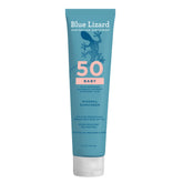 Blue Lizard tubo frontal mostrando SPF 50+ y diseño, protección visible