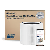 BLUEAIR front view showing genuine replacement filter and clean design benefit