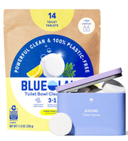 BLUELAND front packaging showing lemon cedar tablets and plastic-free box benefits