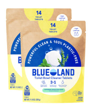 BLUELAND tin front view showing eucalyptus label and plastic-free benefit