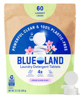 BLUELAND presentación frontal del empaque que destaca 60 pastillas y sin plástico