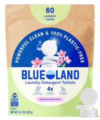 BLUELAND presentación frontal del empaque que destaca 60 pastillas y sin plástico