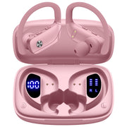 bmani ear buds front view highlighting pink finish and portable design benefit