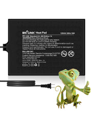 BN-LINK vista frontal del calentador sub-terrario mostrando tamaño y etiqueta, facilita elección