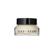Bobbi Brown frasco frontal Vitamin Enriched mostrando etiqueta y tamaño de viaje