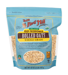 Bob's Red Mill textura de copos de avena cercana para apreciar granulosidad