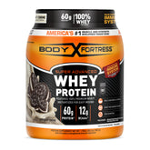 Body Fortress front label showing product name and key protein facts for quick choice