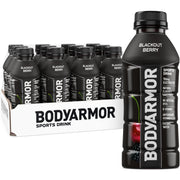 BODYARMOR Blackout Berry vista frontal y botella completa, hidratación natural
