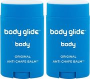BodyGlide front packaging showing two anti chafe sticks and product benefits