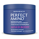 BodyHealth envase frontal de PerfectAmino mixed berry, aporta aminoácidos útiles para recuperación