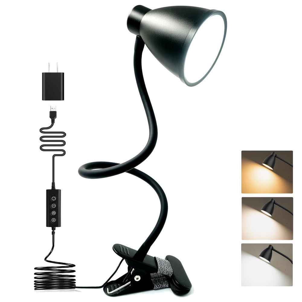 BOHON vista frontal de la lámpara con clip y diseño compacto, luz ajustable