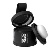 Boldify empaque frontal negro mostrando el compacto y beneficio práctico