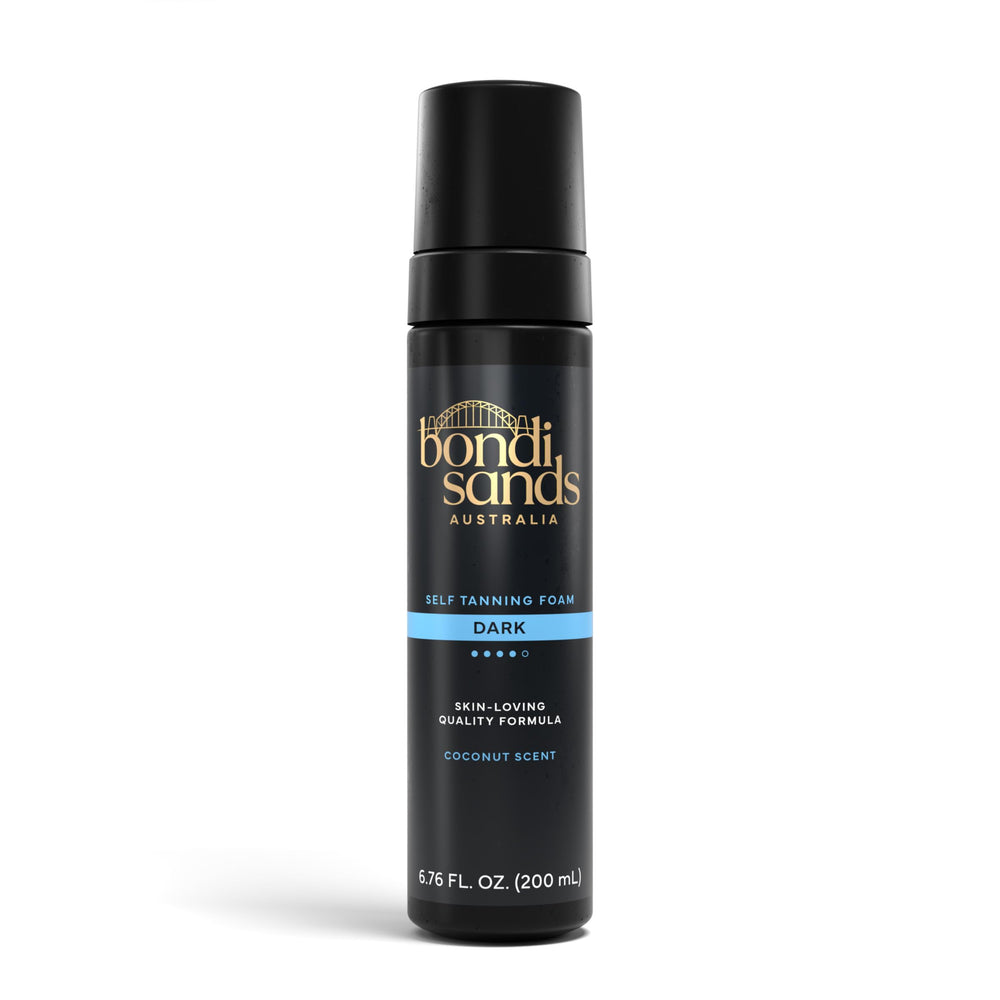 Bondi Sands envase frontal de espuma mostrando tamaño y diseño, acabado profesional