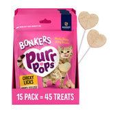 Bonkers front pack showing 15-count Purrpops and clear branding benefit: easy identification