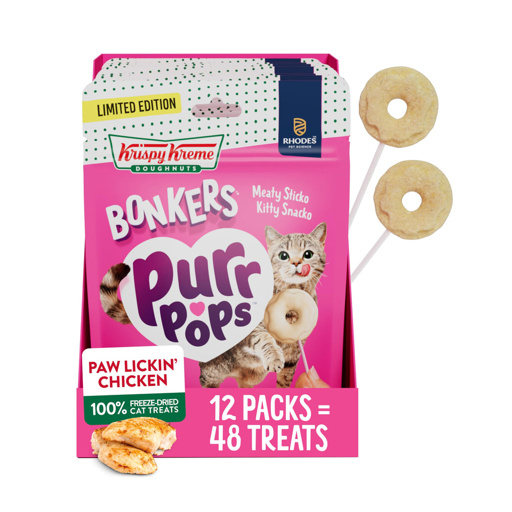 Bonkers Purrpops frontal pack mostrando diseño Krispy Kreme y atractivo visual
