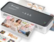 bonsaii front view showing compact laminator and included 50 sheets for quick start