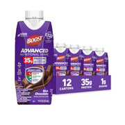 BOOST frente del envase Rich Chocolate mostrando información clave y conveniencia