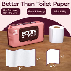 BOOTY WIPES uso en baño demostrando desecho práctico, comodidad en el momento