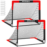 BORNEW front view of two 4x3 ft goals showing complete kit and portability