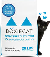 Boxiecat front 28 lb bag showing branding and product benefit odor control