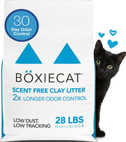 Boxiecat front 28 lb bag showing branding and product benefit odor control