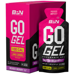 BARE PERFORMANCE NUTRITION frasco frontal del gel Mixed Berry mostrando la marca y el formato práctico