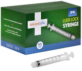 BRANDZIG jeringa Luer Lock 3 ml vista frontal y empaque individual, higiene y precisión