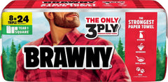 Brawny frente del paquete mostrando 8 triple rolls y ahorro