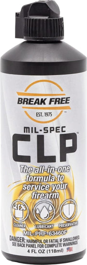 Break Free envase frontal 4 oz mostrando etiqueta y dosificador, fácil aplicación