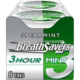 Breath Savers front tin showing spearmint branding and compact design for convenience