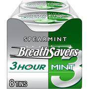 Breath Savers front tin showing spearmint branding and compact design for convenience