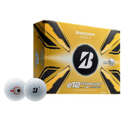 Bridgestone Golf e12 Straight White ball and packaging showing classic front benefit visibility