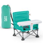 Bright Starts asiento frontal empaquetado mostrando portabilidad y diseño teal