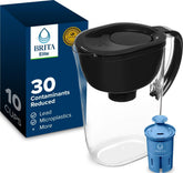 BRITA Everyday Elite front view showing sleek black pitcher and capacity benefit