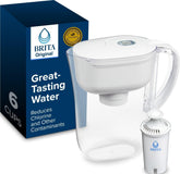 BRITA jarra Metro frente blanco mostrando diseño compacto y ahorro de espacio