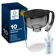 BRITA metro pitcher front view showing sleek black finish and capacity benefit