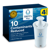 BRITA filtro frontal pack mostrando cuatro cartuchos, mejora sabor
