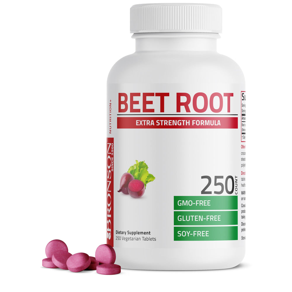 Bronson Beet Root frente del envase mostrando 250 tabletas y marca clara