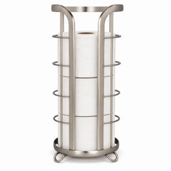 BROOKSTONE vista frontal del soporte en níquel con capacidad para 3 rollos y estética moderna