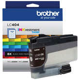 Brother LC404BK front packaging showing cartridge and yield benefit