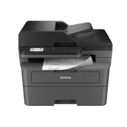Brother MFC-L2820DW vista frontal mostrando diseño compacto y ahorro de espacio