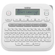 Brother PT-D220 front view showing compact design and tape slot for quick labeling