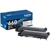 Brother TN660 twin pack front packaging showing product and page yield benefits