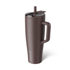 BrüMate Era Flip Java front view showing sleek insulated tumbler and lid benefit: durable cold retention