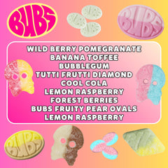 BUBS textura espumosa en primer plano, Pickmix Candy Sweden, masticable y suave