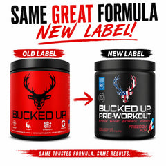 Bucked Up scoop con 30 servicios señalando conveniencia mensual del producto