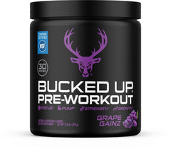 Bucked Up envase frontal mostrando sabor grape y diseño atractivo