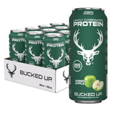 Bucked Up lata frontal manzana verde mostrando diseño y beneficio refrescante