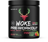 Bucked Up Woke front packaging showing Strawberry Kiwi flavor and 30 servings benefit